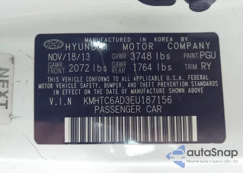 2014 Hyundai Veloster Base W/Black z USA, uszkodzony, nr VIN KMHTC6AD3EU187156